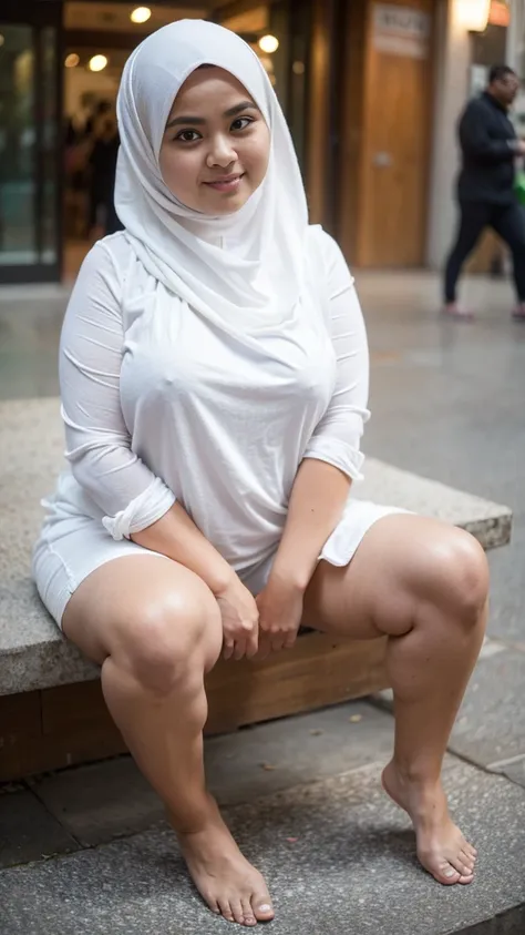 RAW, (Best quality, high resolution, work: 1.3), Beautiful Malay woman in hijab, plump body, naked, Big breasts, Beautiful big eyes, Soft smile, beautiful face, super horny face, slightly open mouth, thick thighs, beautiful buttocks, , beautiful big eyes ,...