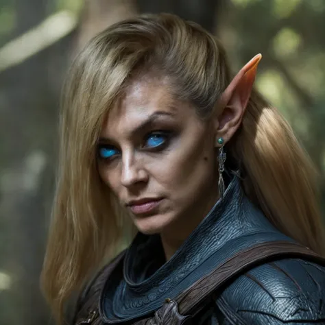 (masterpiece)+, (extremely (realistic)+,a portrait of an ugly young female elf ranger , blue empty alien eyes, extremely sharp f...