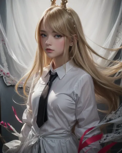 cute girl with long blonde hair and a tie standing in front of a painting, detailed digital art, portrait girl, digital illustration, portrait of an girl