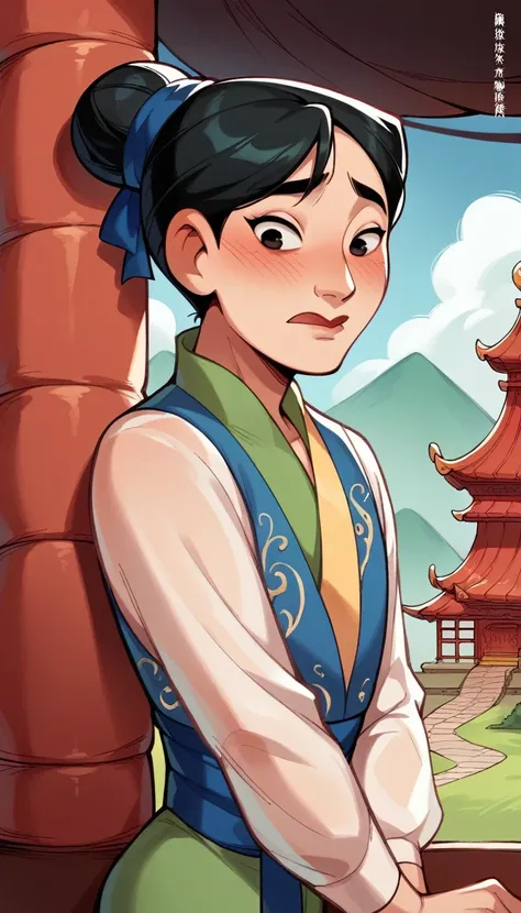 score_9, score_8_climb, score_7_climb, score_6_climb, MulanXLP, Single hair bun,blushing, Mesh series ,see through ,,sexually suggestive, Chinese Palace,disney, Dutch corner, 1 boy,