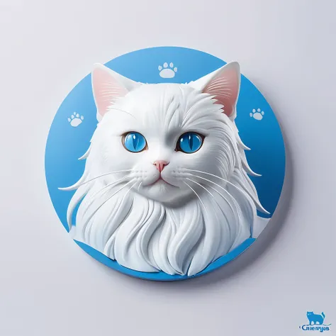 logo white cat, background blue