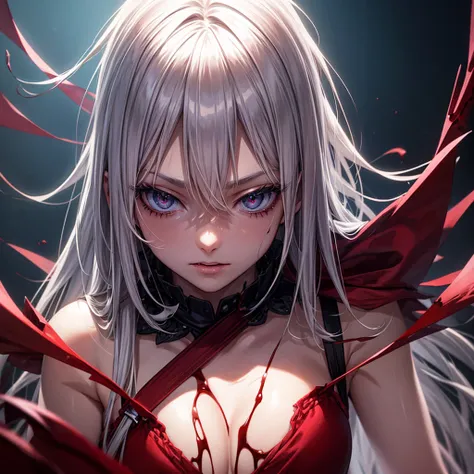 His chest was covered in blood、Anime girl with blood dripping from her chest, Gothic girl anime girl, gapmoe Yandere grimdark, Devil anime girl, Shatia Bradfren, Bad guy anime 8k, Yandere intricate, portrait gapmoe Yandere grimdark, Vampire Girl, bloody + ...