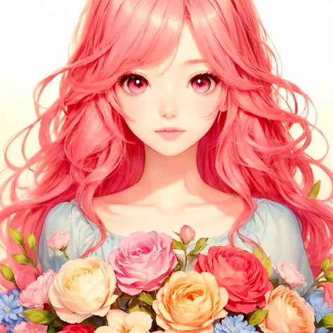 Anime Girls with pink hair and flowers, beautiful Anime Girls, pretty Anime Girls, Beautiful Anime portrait, cute Anime Girls portraits, Beautiful Anime art style, Beautiful Anime style, Beautiful Anime woman, cute Anime Girls, Digital art on pixiv, cute A...