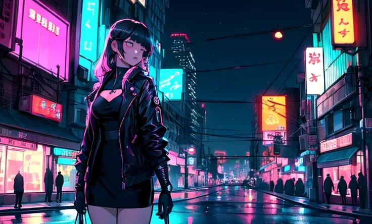 girl, neon, midnight, city,
