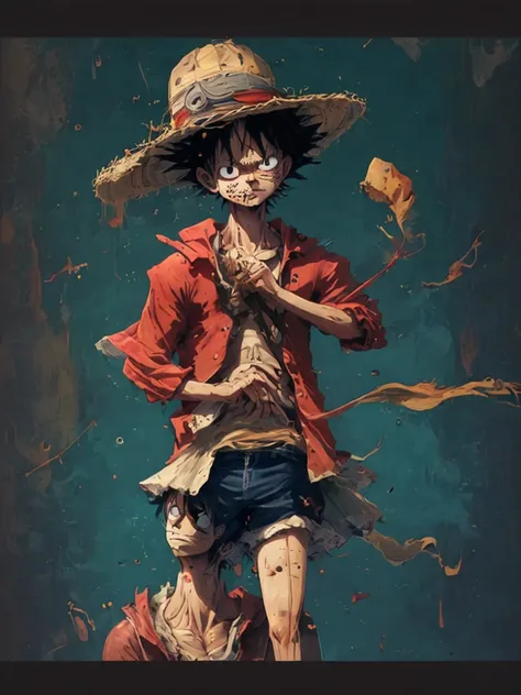 create an image of monkey d. luffy, the protagonist of "one piece." he is a 19-year-old pirate captain with a lean, muscular bui...