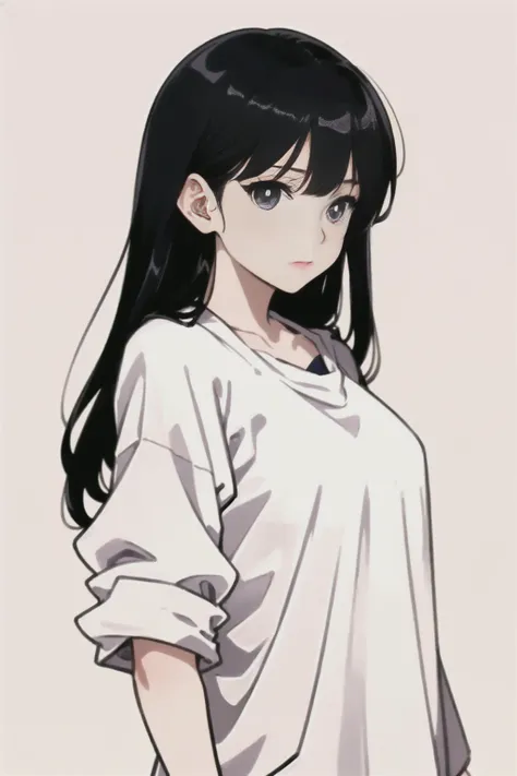 Anime Girls with long black hair and white shirt, Hyuuga Hinata, Anime Moe Art Style, Ilya Kuvshinov with long hair, Black haired girl wearing a hoodie, Anime style portrait, Created by Anime Painter Studio, portrait Anime Girls, Black Hair Girl, Kuvshinov...