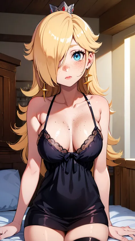 best quality, high resolution, large breasts, blonde hair, blush, evil smile, cowboy shot, looking at viewer, princess_rosalina,...