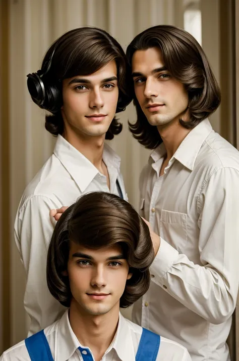 Tall dark-haired boy with straight hair and boy with curlers in love