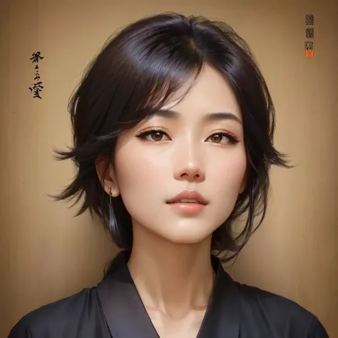 arafed image of a woman with a black shirt and a black shirt, by Qian Xuan, by Zhao Yuan, by Xia Yong, by Zhou Wenjing, by Zhang Xuan, by Zhou Fang, by Wu Bin, by Zeng Jing, by Qiu Ying, kwak ji young, by Zhang Lu, by Zou Yigui