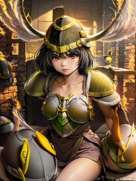 masterpiece, ultra-detailed, best quality,1girl, 18yo, beautiful girl,BREAK,(Armor:1.8),BREAK,(Long Mitsuami:1.8),BREAK,(Helmet with wings:1.8),