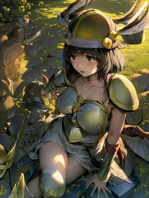 masterpiece, ultra-detailed, best quality,1girl, 18yo, beautiful girl,BREAK,(Armor:1.8),BREAK,(Long Mitsuami:1.8),BREAK,(Helmet with wings:1.8),