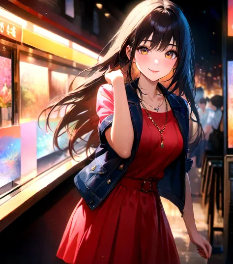 Shinjuku, Cute casual clothes,On a date,Blur the background,high school girl,smile,Glitter effect,Highest quality, 4K, 8K, High resolution, masterpiece:1.2, Very detailed, Realistic:1.37, High resolution, 超High resolution, Ultra-fine painting, Very detaile...