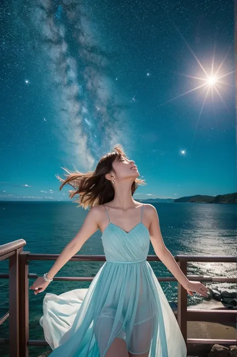 beautiful sea、The stars are shining、The figure is swaying