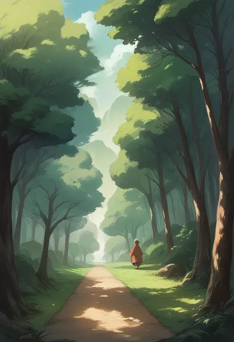 starwars,R2D2,walking,forest,big tree,a house is being built,Ghibli