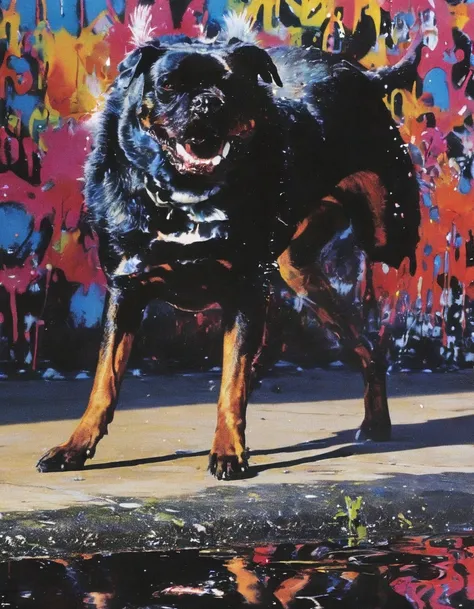 dog coeverd in graffiti