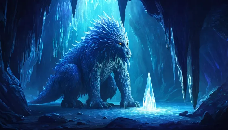 an ancient and wise creature in a crystal cavern