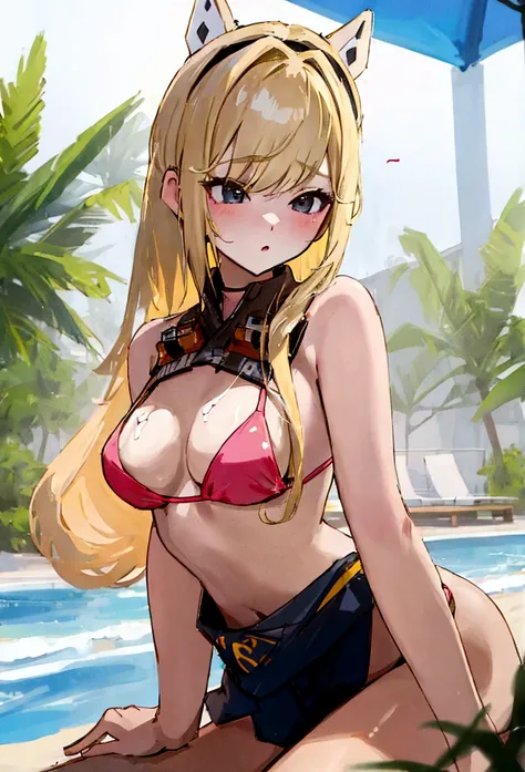 teenager、Blonde、long hair、bikini、Big Breasts