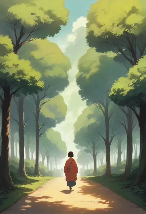 starwars,R2D2,walking,big tree,center,Ghibli