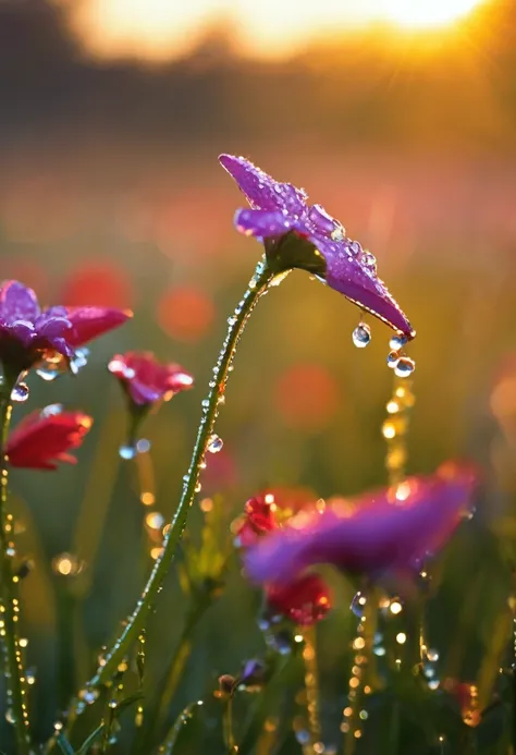 early morning，Dew on flowers，(sunrise)，Beautiful picture，HD Wallpapers