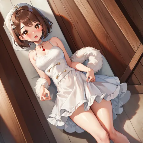 masterpiece, Highest quality, High resolution, Gloria1, 1 Girl, Gloria(Pokémon), Brown Hair, , Brown Eyes, , Short Hair, , Bobcut, bangs, , 　１Describe a girl carefully　１Girl　Expression in love　blush　Open Mouth　blush　church　Wedding dress（mini skirt）　breast ...