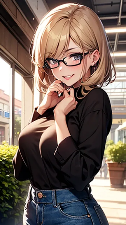 (1 Girl:1.5), masterpiece, Highest quality, Great beauty, [[3d]], 4K, Absurd, In detail, Highly detailed eyes, Perfect Anatomy, Official Art, Cinema Lighting, break, garden,Theme park,Fine and light short bob, Golden Hair, Highly glossy detailed black eyes...