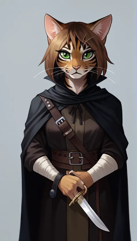 score_9, score_8_up, score_7_up, (clear simple background, white background, papyrus background),
 ((khajit), anthro, solo, female, (closeup portrait, focus on face), (holding dagger, assassin, rogue), ((wearing dark robe, cape)), (cat fur)), beautiful