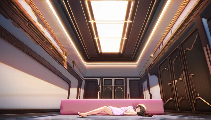 ((Anime Infinite Stratos nfsw Art)), 8k, ultra full high definition. The year is 2024. The theme is supernatural.  The setting is a 25m² room, the walls are white, the ceiling has friezes with 3000k LED that completely illuminates the setting, the floor is...