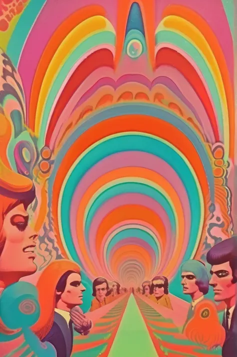 victor moscoso style - 1960's psychedelic murshoorms in pastel color tones