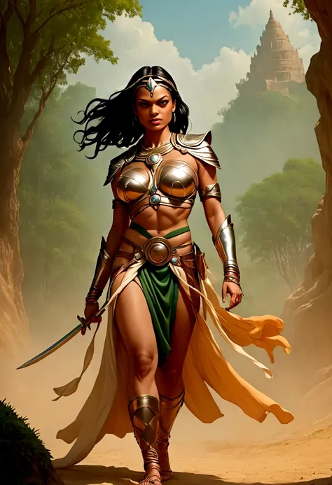 illustrations similar to the work of frank frazetta, portrays a woman ( (aesthetic representation of rosario dawson as ashoka ta...