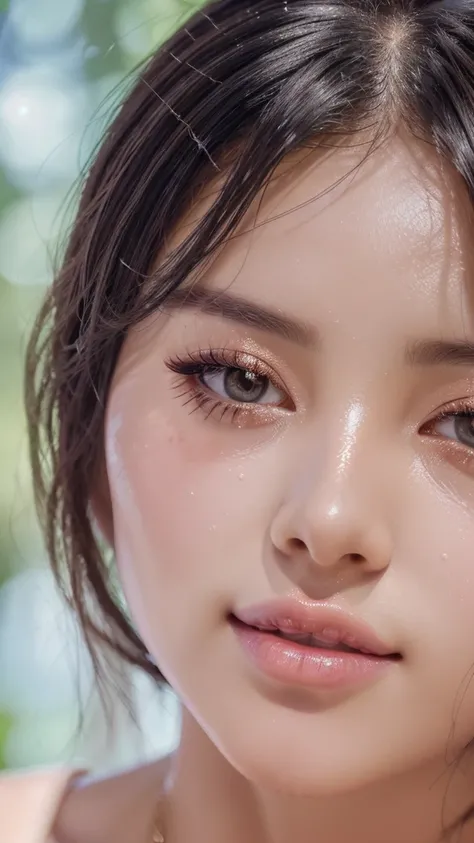 (8k, RAW photo, photorealistic:1.25) ,( lipgloss, eyelashes, gloss-face, glossy skin, best quality, ultra highres, depth of field, chromatic aberration, caustics, Broad lighting, natural shading,Kpop idol) looking at viewer with a serene and goddess-like h...