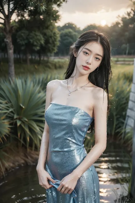 (((best quality))),(((ultra detailed))),(((masterpiece))),illustration,((1 beautiful girl,solo)),((slim,thin,flat chest)),(shoulder length straight bob hair:1.2),flowing hair,fair skin,(shiny skin:1.3),sparkling eyes,laughing,(blue dress:1.3),delicate neck...