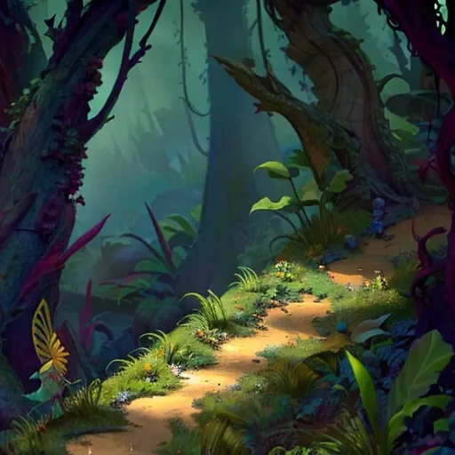 a mysterious forest, gloomy, where fairies seem to be found