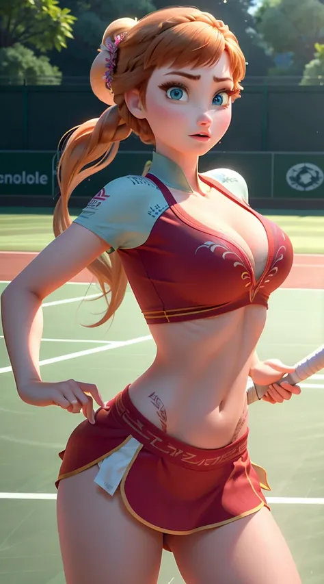 Photo of Anna of Arendelle as a tennis player, Tennis court, Red Bikini,, action: Play tennis, Disney Movies「Frozen」Anna, expensive and sexy, Great face, Perfect body, Provocative, Nice, Show off your breasts, Huge breasts, expensive, sexy legs, bursting H...