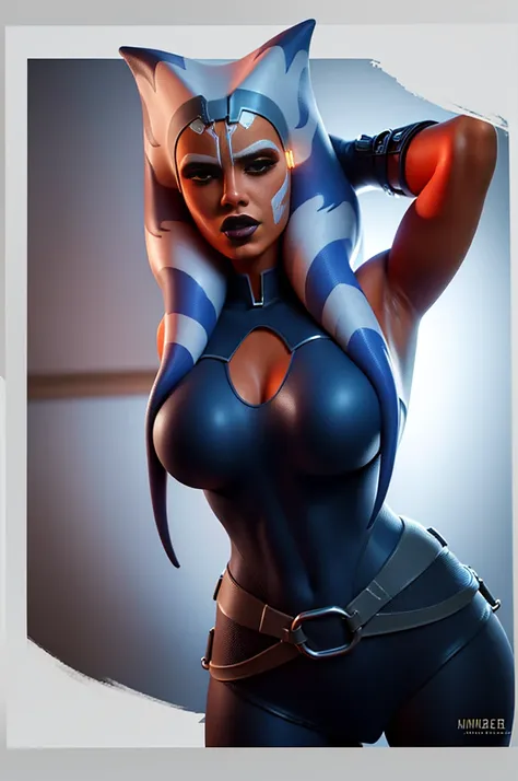  a close up of  NUDE ahsoka tano, starfinder character, portrait of ahsoka tano, NUDE  SEXY, HUGE  mara jade skywalker, mara jade, turian, jaina solo, leeloo outfit, gordon freeman as a woman, dark blue segmented armor, style of starfinder, inspired by Eve...