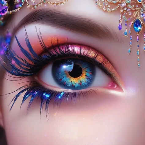 （a very, very beautiful big eye close-up），（extremely long eyelashes），（wearing beautiful makeup）