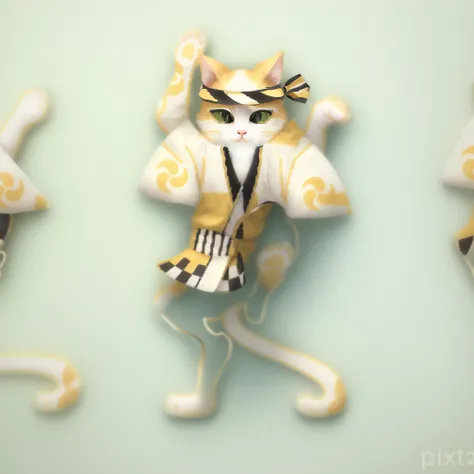 cute cat、Three dancing cats in happi coats, Anthropomorphic cat, Pop illustrations、