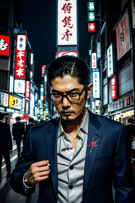 Squid face，Scary face，Faces that feel fear，Yakuza Japan，Bad face，Villain，suit，Skinny，Real，Reality，Tokyo Night，Highest quality，Handsome，