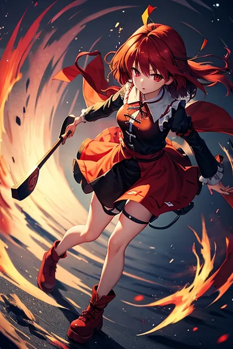 1girl, Touhou, Sekibanki, red hair, red eye color, full body, wide shot