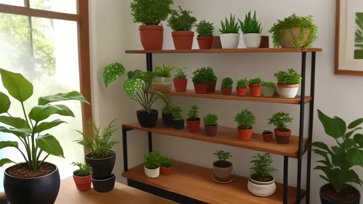 there is a plant that is sitting on a shelf in a room, Foliage plantのために作られたユニークな鉢, Screenshots from YouTube videos, jar on a shelf, simple wood shelf, Pot with plants, shelf, Potted plants, shelf, Home Display, Plants and window sills, center focus on tab...