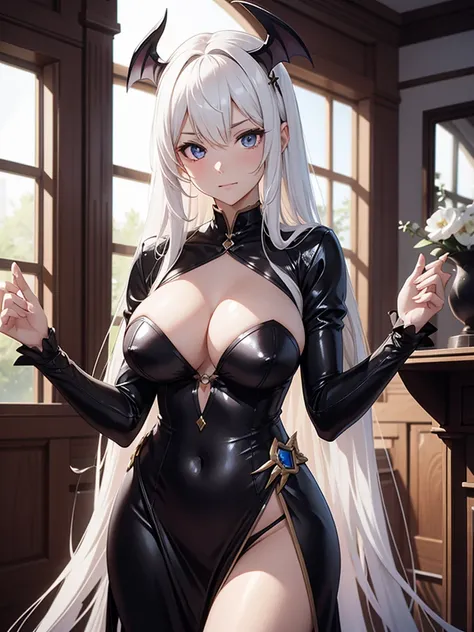 (​masterpiece、top-quality、hight resolution、Unity 8k Wallpaper、extremely details CG:1), Create an image featuring a gentle and calm housewife wearing a cosplay costume from the work 【Succubus】. The scene should be shown from the perspective of the person sh...