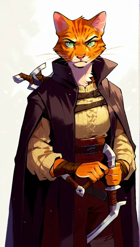 score_9, score_8_up, score_7_up, (clear simple background, white background, papyrus background),
 ((tabaxi), anthro, solo, female, (portrait), (focus), (holding, assassin, rogue), ((wearing dark robe, cape)), (cat fur)), beautiful