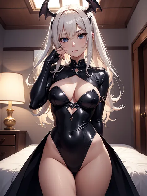 (​masterpiece、top-quality、hight resolution、Unity 8k Wallpaper、extremely details CG:1), Create an image featuring a gentle and calm housewife wearing a cosplay costume from the work 【Succubus】. The scene should be shown from the perspective of the person sh...