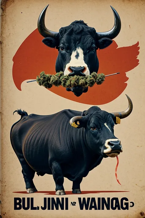 A logo of a bull smoking a marijuana cigarette and below it says Beni poster