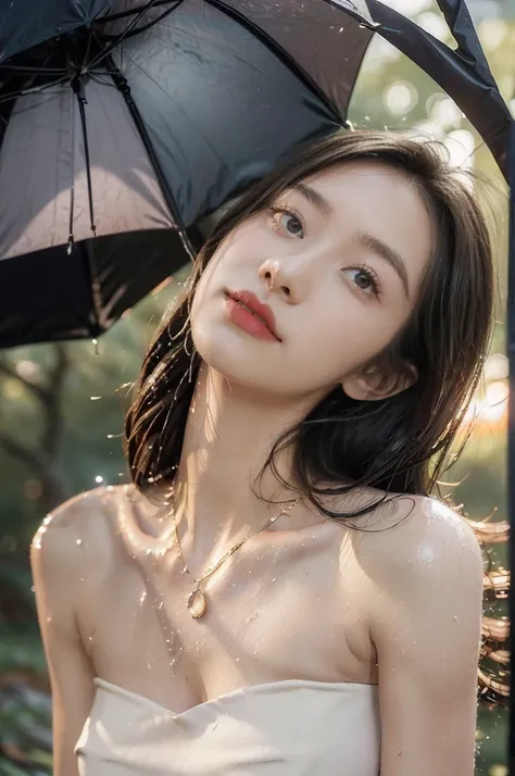 (((best quality))),(((ultra detailed))),(((masterpiece))),illustration,((1 beautiful girl,solo)),((slim,thin,flat chest)),(shoulder length straight bob hair:1.2),flowing hair,fair skin,(shiny skin:1.3),detailed eyes,laughing,(strapless bra:1.3),delicate ne...