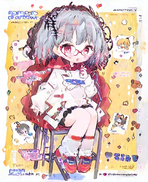 1girl,Silver Hair,Red eyes,Curly medium short hair,Square glasses,Wearing a large white coat,hoodie,,Dairy-free,garter belt,Troubled expression,Ahegao,Sit on a chair,desk,Character portrait,full Art,比基尼,pussy juice,Open pussy,creampie,Sex