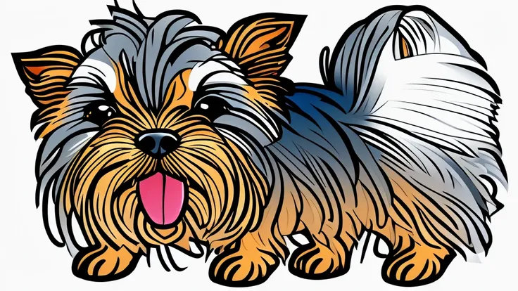 ((Cheems))，Yorkshire Terrier, Yorkie, tongue poking, white background, outlines, sticker, Clean white background, professional vector, High detail