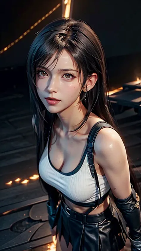 Trends on ArtStation, Trends on CGSociety, Intricate, High Detail, Sharp Focus, Dramatic, starry night sky, Tifa Lockheart of Final Fantasy, Tifas original Final fantasy 7 costume, 25 years old, mature looking, Realistic Art of Drawing by Midjourney and Gr...