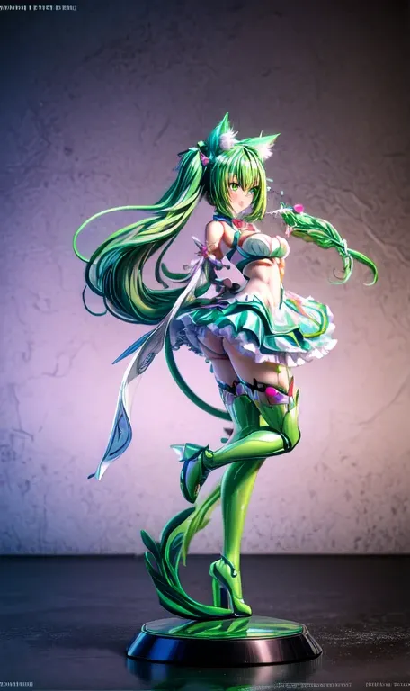  anime figure, figma,(detailed eyes))
1girl,((cat ears)),cat tail, ((long straight green hair:1.3)),big expressive neon green eyes,,expressive eyes,(((smile,blush wink))),(((full body:1.4))), ((mechanical full body suite, mecha)), feather robot wings,black...