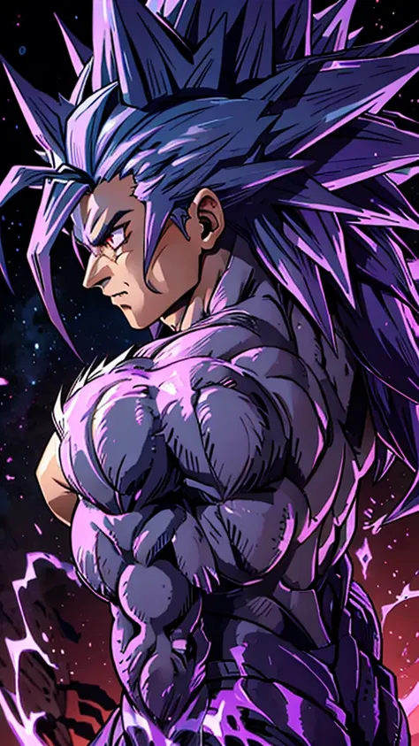 humanoid kaiju with long spiky hair muscular man male straight purple energy