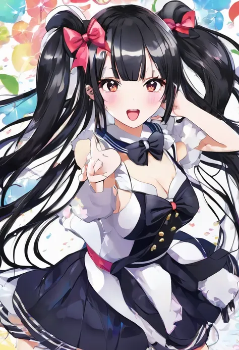 product, 最高product質, girl, Twin tails、long 髪 alternative, absurdly long 髪, Black Hair, bow 髪, Captivating smile, tongue, Iris, Long eyelashes, Small breasts, Sailor, Black long skirt, shoes, meanwhile, Hair Ribbon, dance、Stinking eyes, reproachful eyes